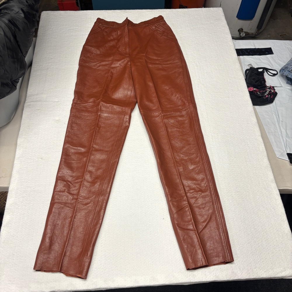 Suzelle Women's Brown Leather Straight Leg Pants
